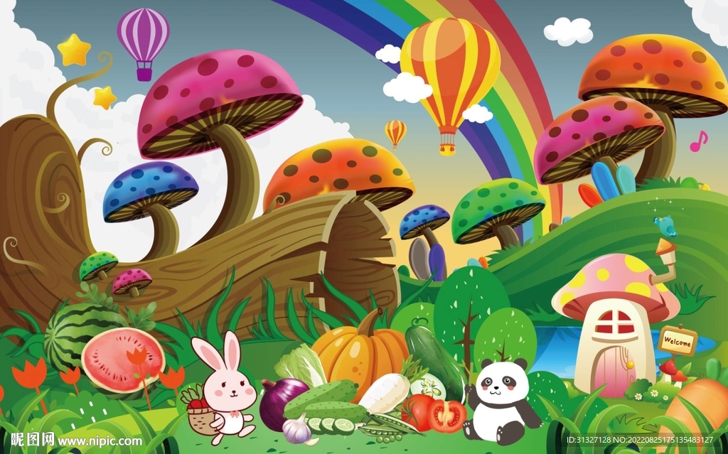 卡通童话水果背景墙