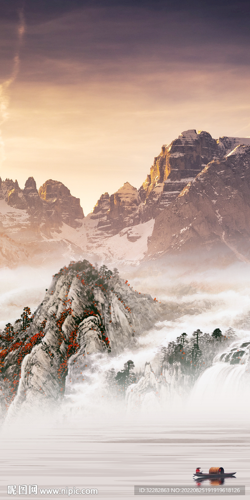 新中式高端玄关山水 tif分层