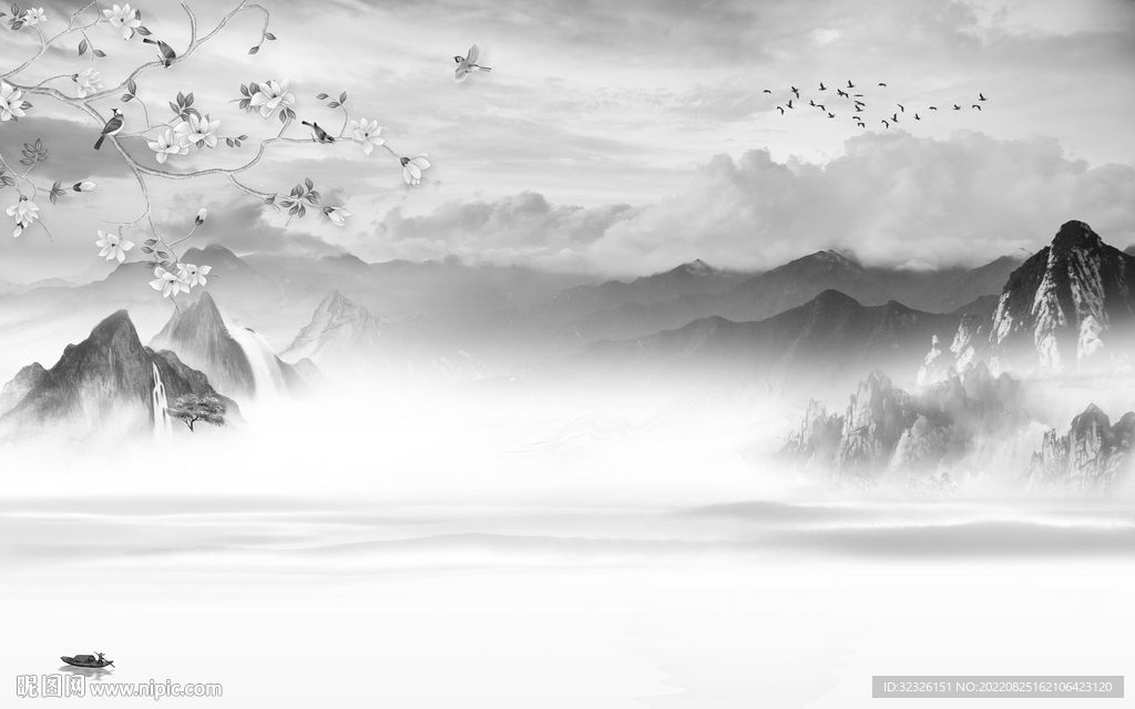 最新简约意境山水 tif分层