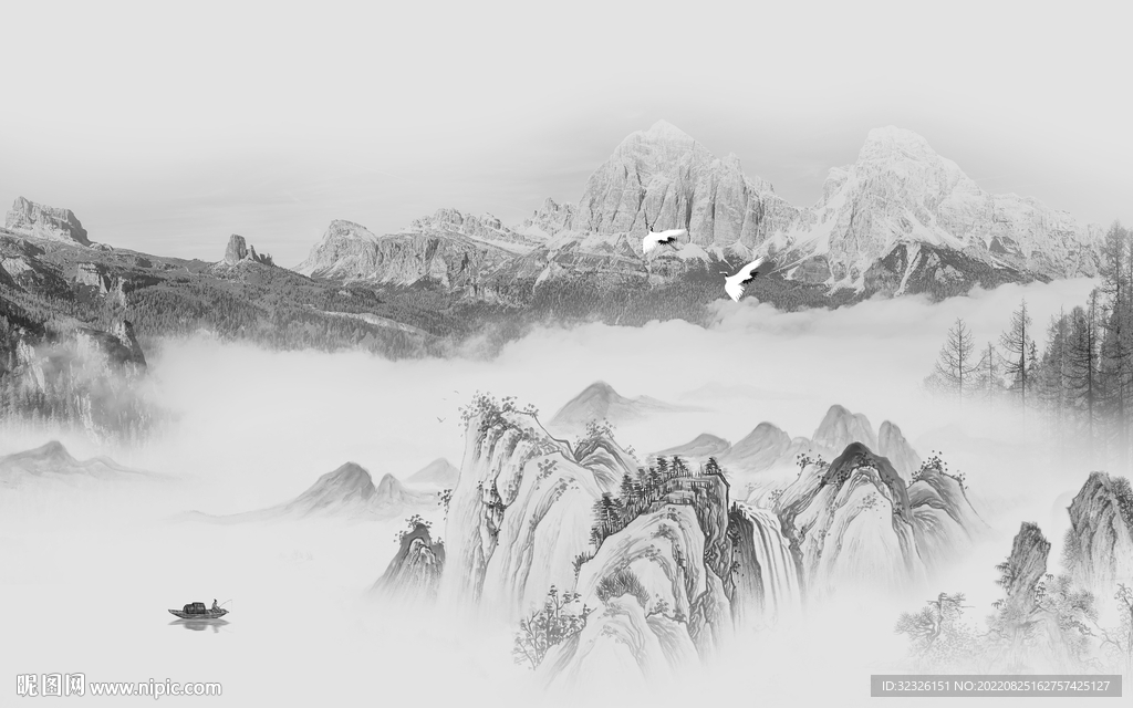 灰色简约意境山水 tif分层