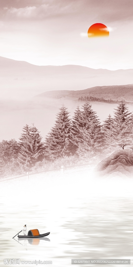 中式玄关意境山水 TIf分层