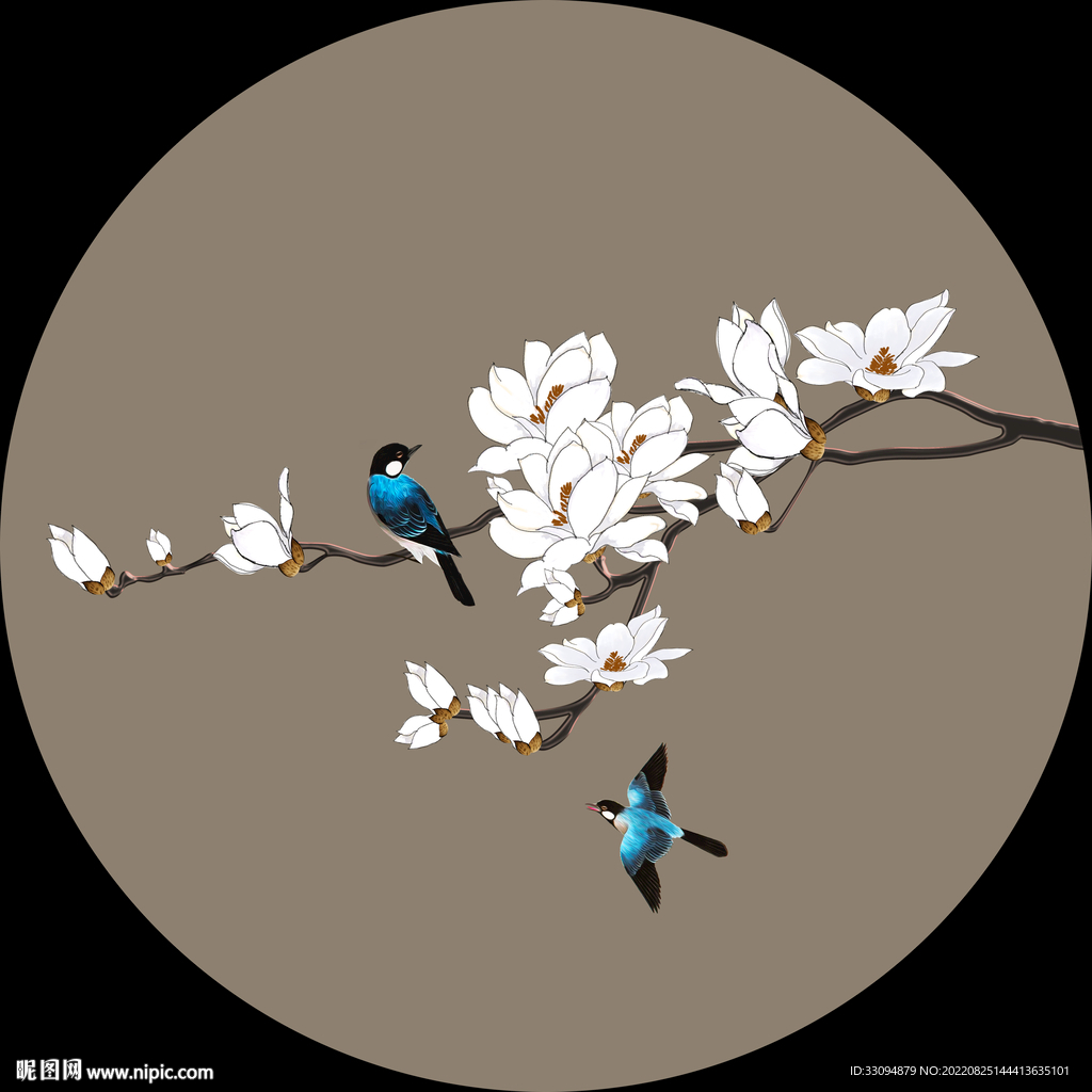 高清分层圆形花鸟打印图