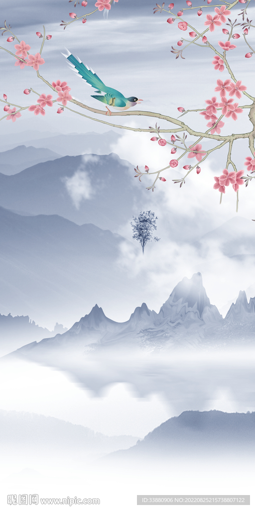 花鸟中式最新玄关 Tif分层