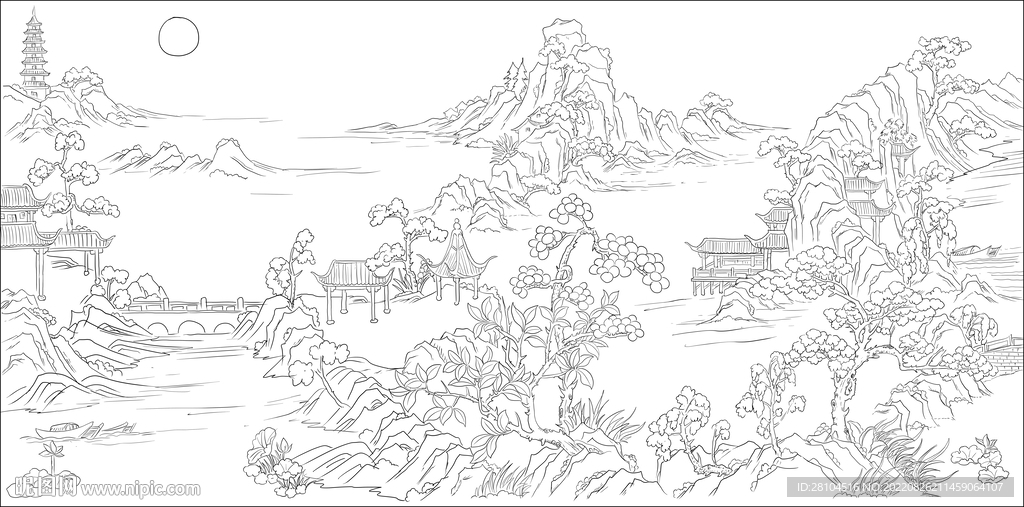 白描山水