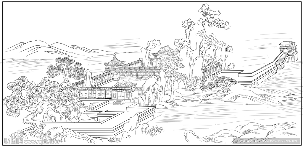 白描山水