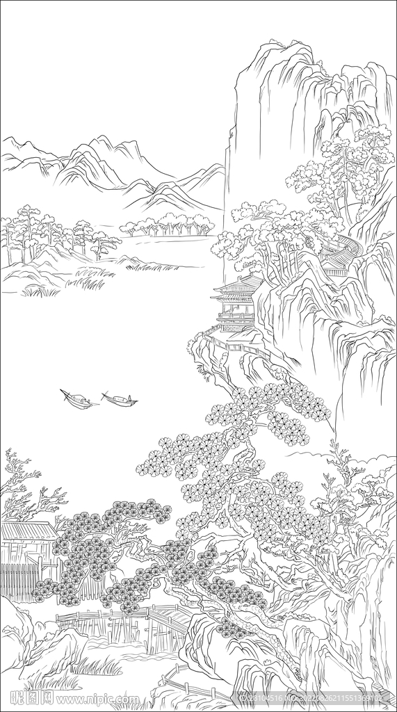 白描山水