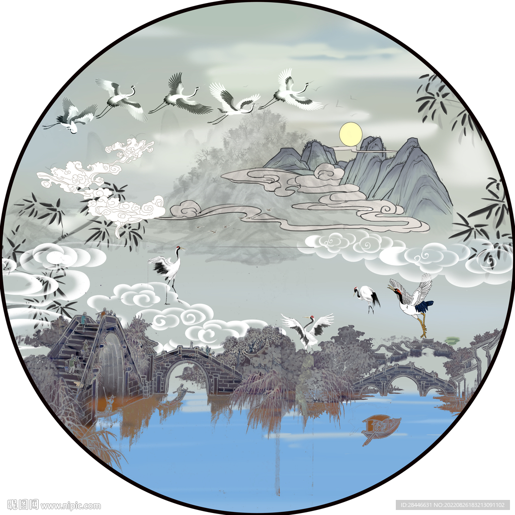 新中式圆形装饰画