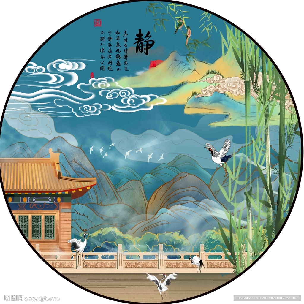 新中式圆形装饰画