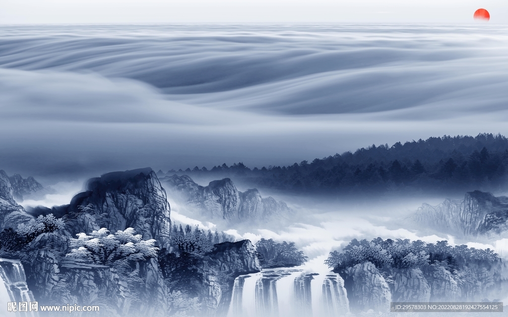 客厅最新墙画山水 TIf分层