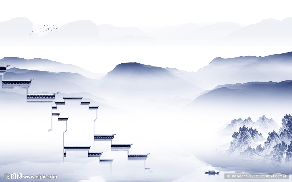 中式简约客厅山水 tif分层