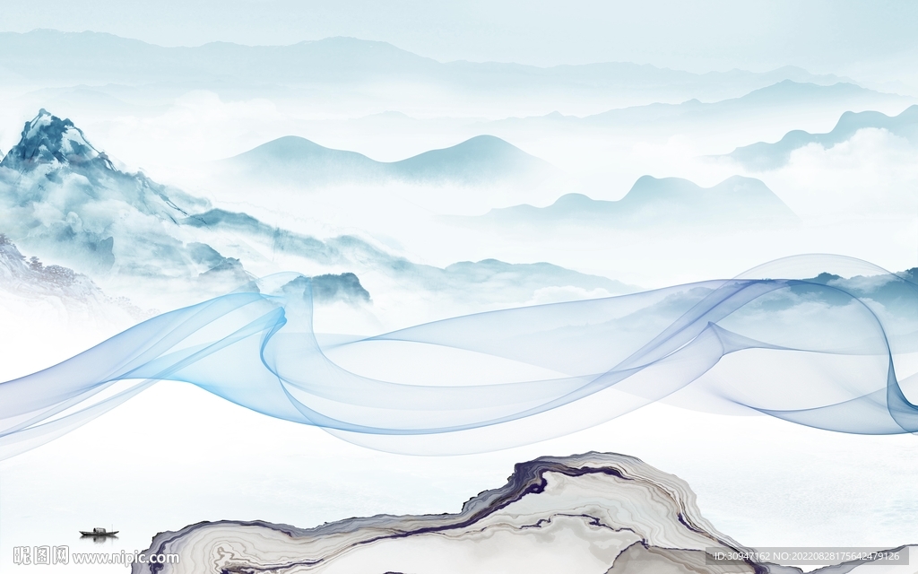 新中式客厅山水新画 TIf分层