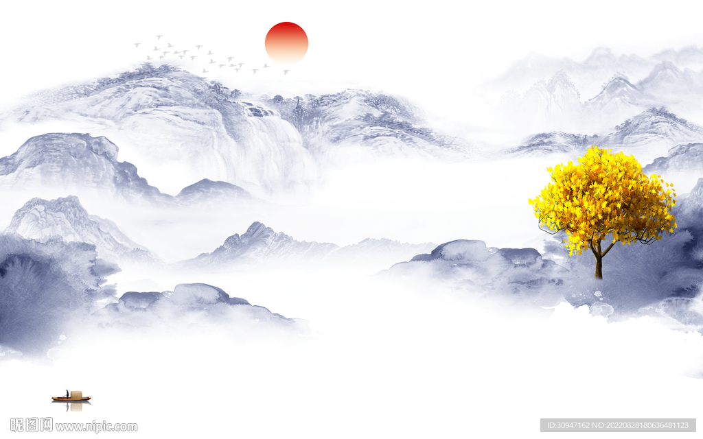 高清 客厅山水新画 TIf分层