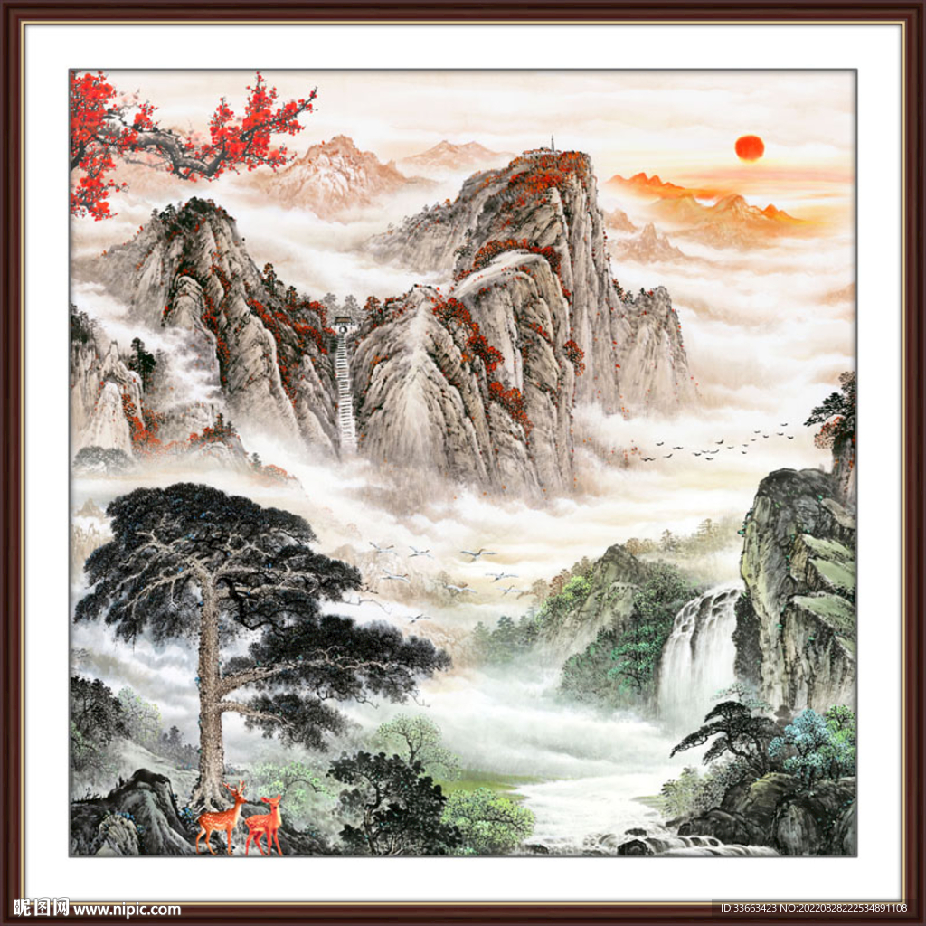 泰山迎客松国画办公室装饰画