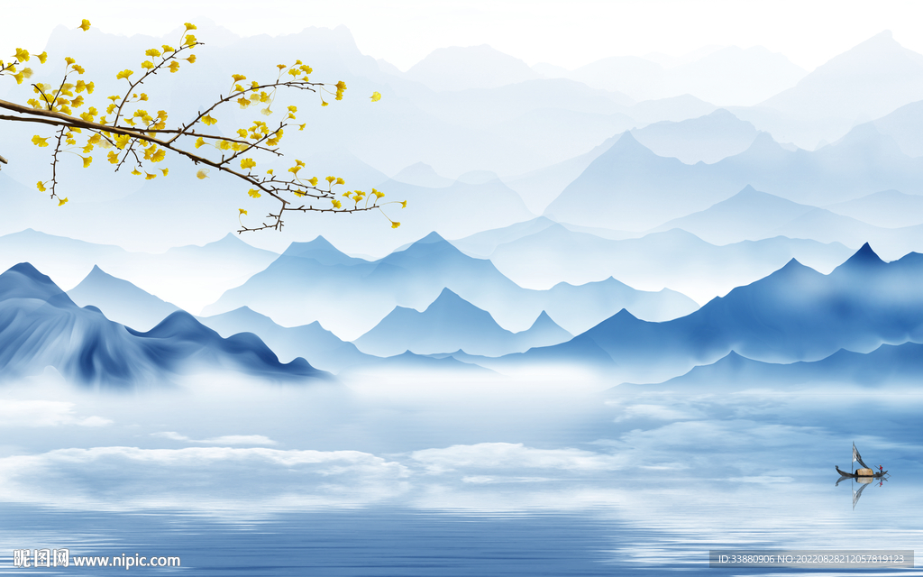 最新山水背景墙 Tif分层