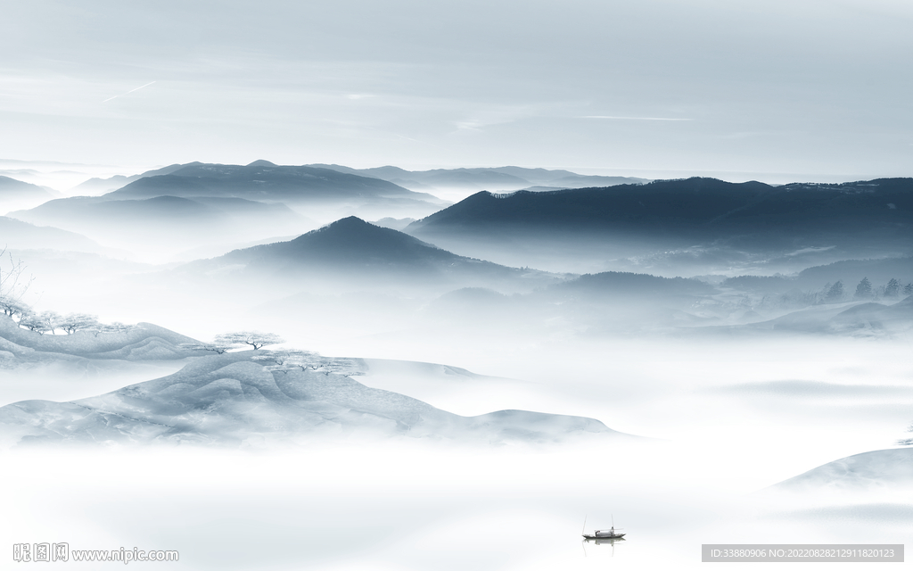 意境新山水背景墙 Tif分层