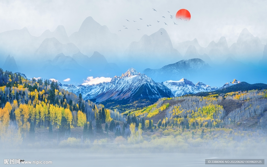 高端新山水背景墙 Tif分层