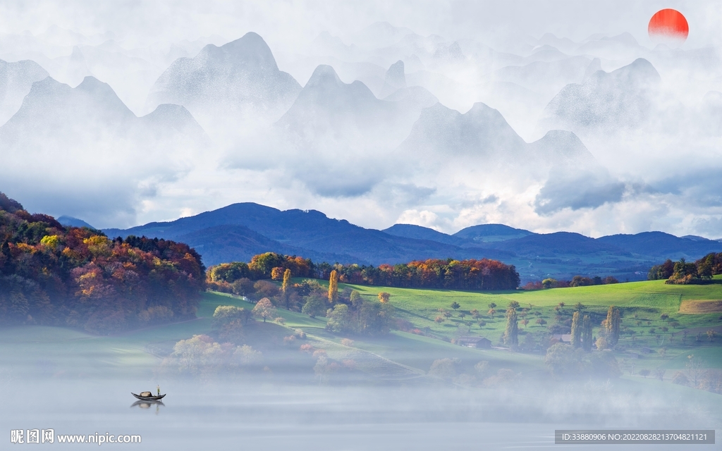 高档 新山水背景墙 Tif分层