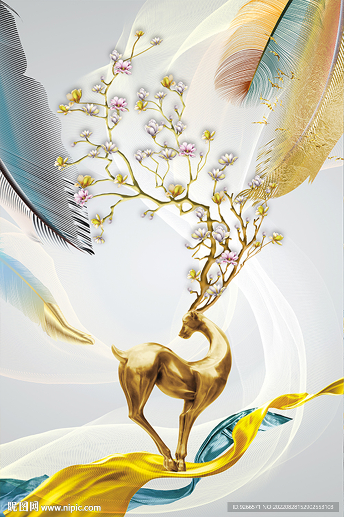 新中式轻奢麋鹿抽象装饰画