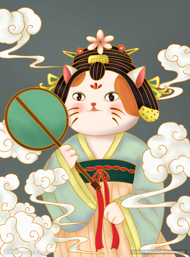 汉服猫咪 掐死廊坊画 原创可爱