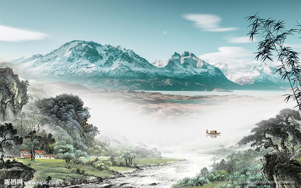 新中式新款背景山水 TIf分层