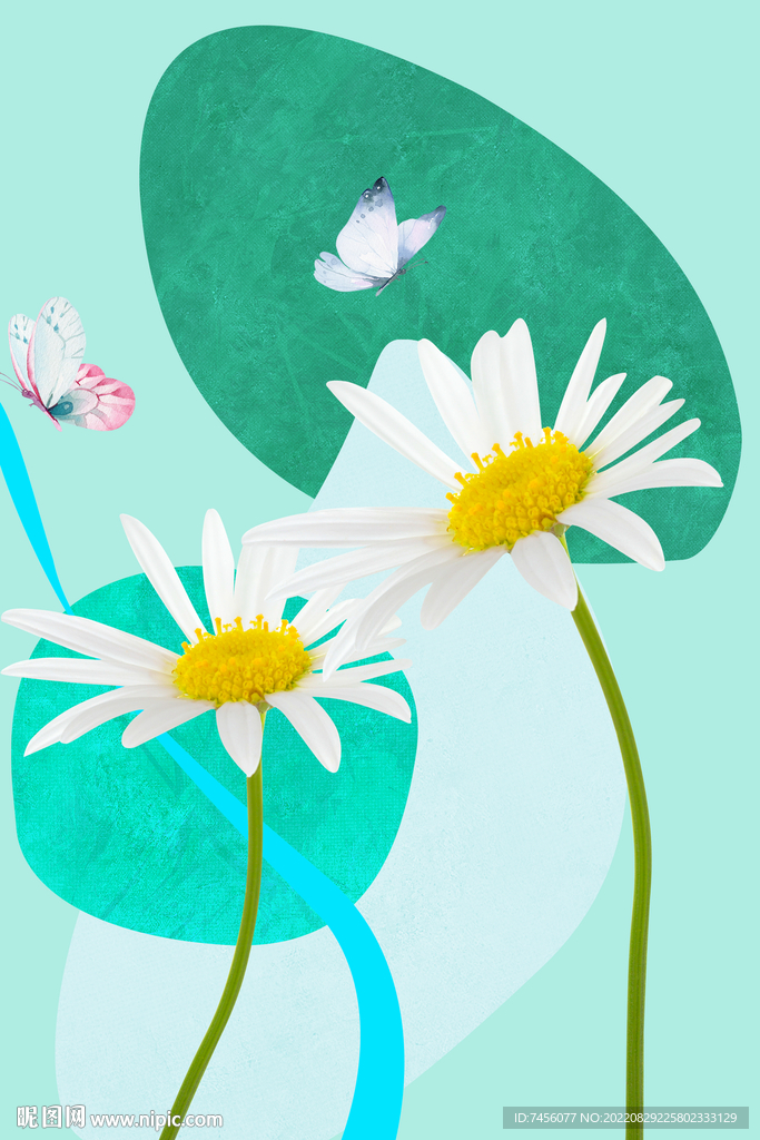 小白菊蝴蝶艺术挂画装饰画