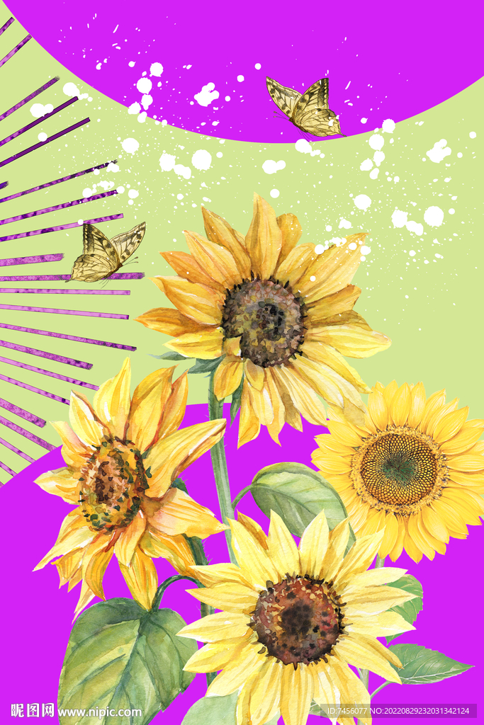 蝶恋花向日葵艺术挂画装饰画