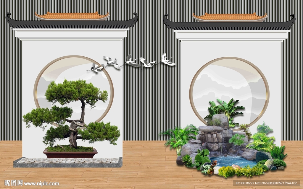 新中式建筑工装背景墙