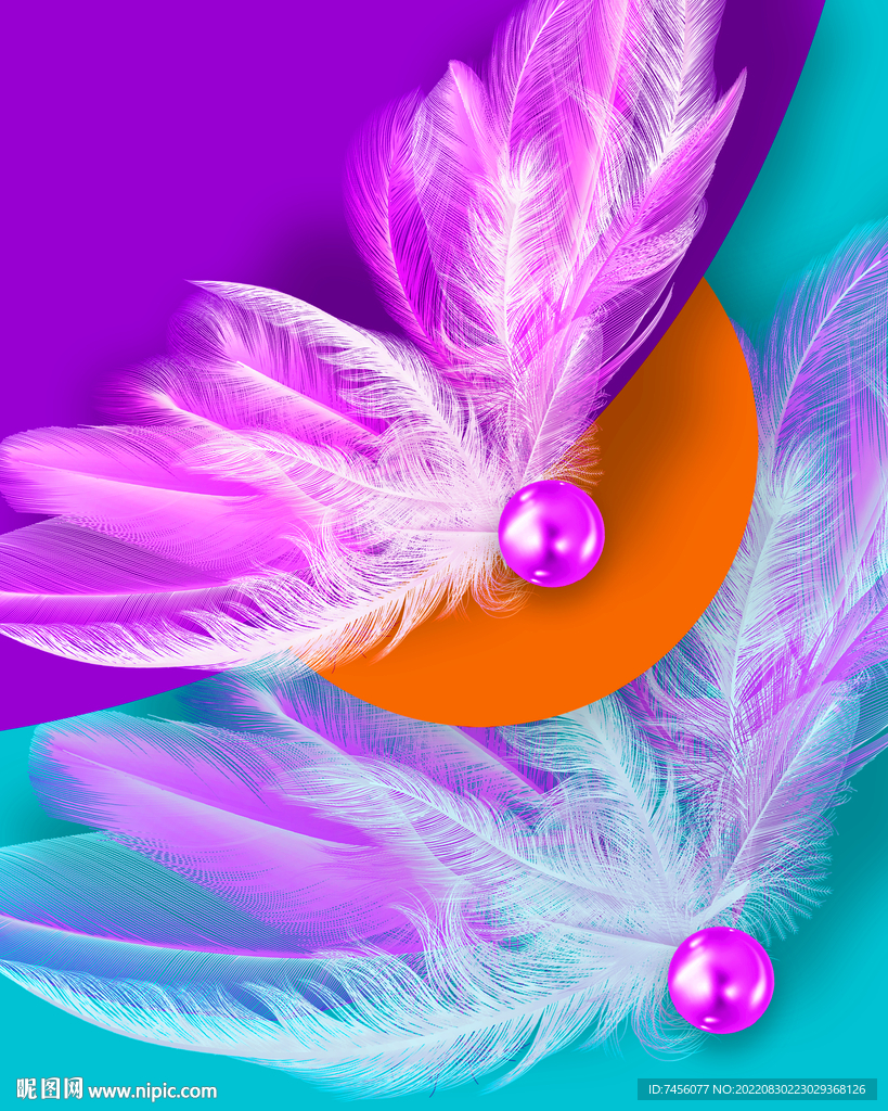 紫色珍珠羽毛轻奢挂画装饰画