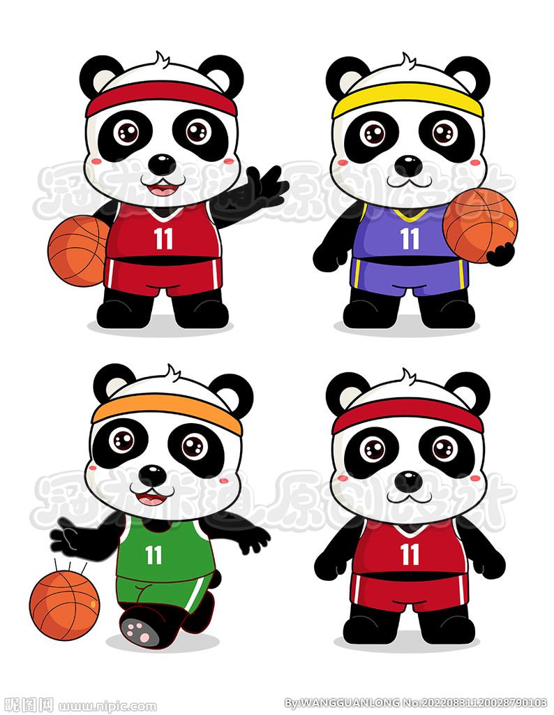 卡通熊猫篮球矢量图集