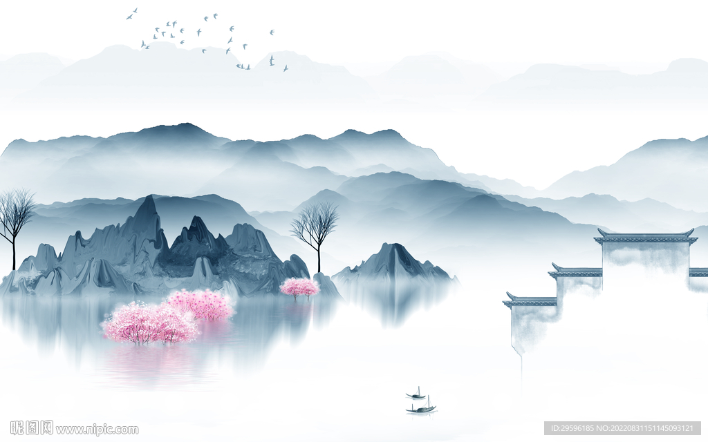 新中式风山水画 tIf分层