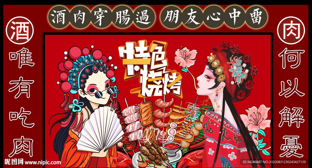 国潮烧烤烤肉背景
