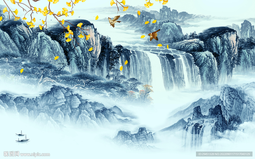 国画简约中式山水 tif分层