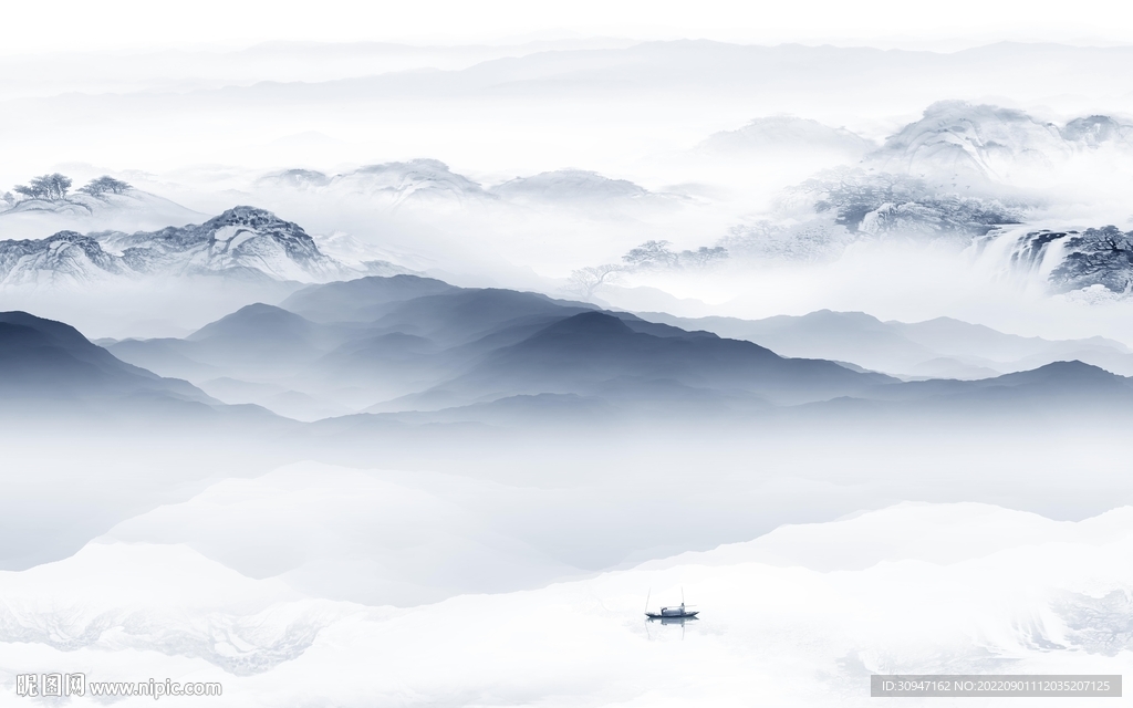 新中式最新山水墙画 tIf分层