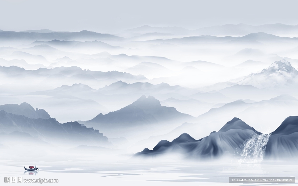 水墨 最新山水墙画 tIf分层