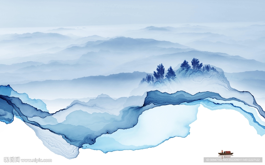 高清 最新山水墙画 tIf分层