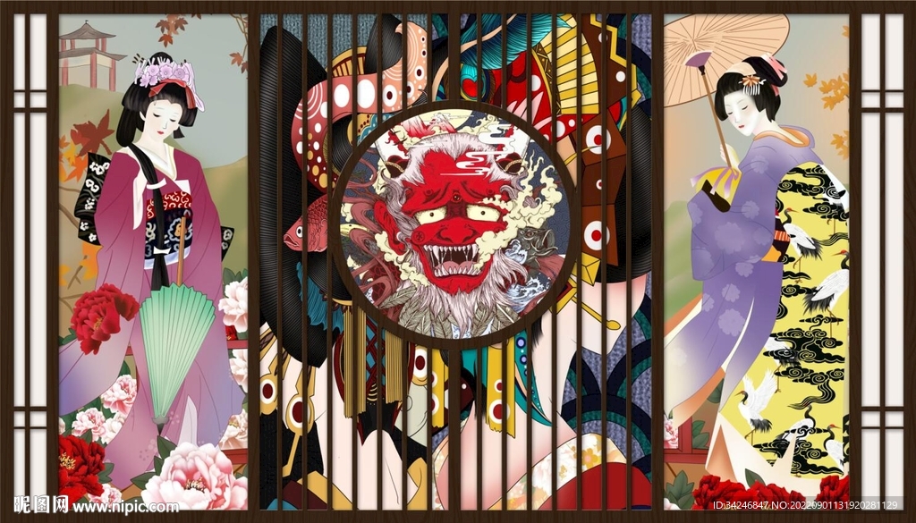 日式浮世绘仕女图背景