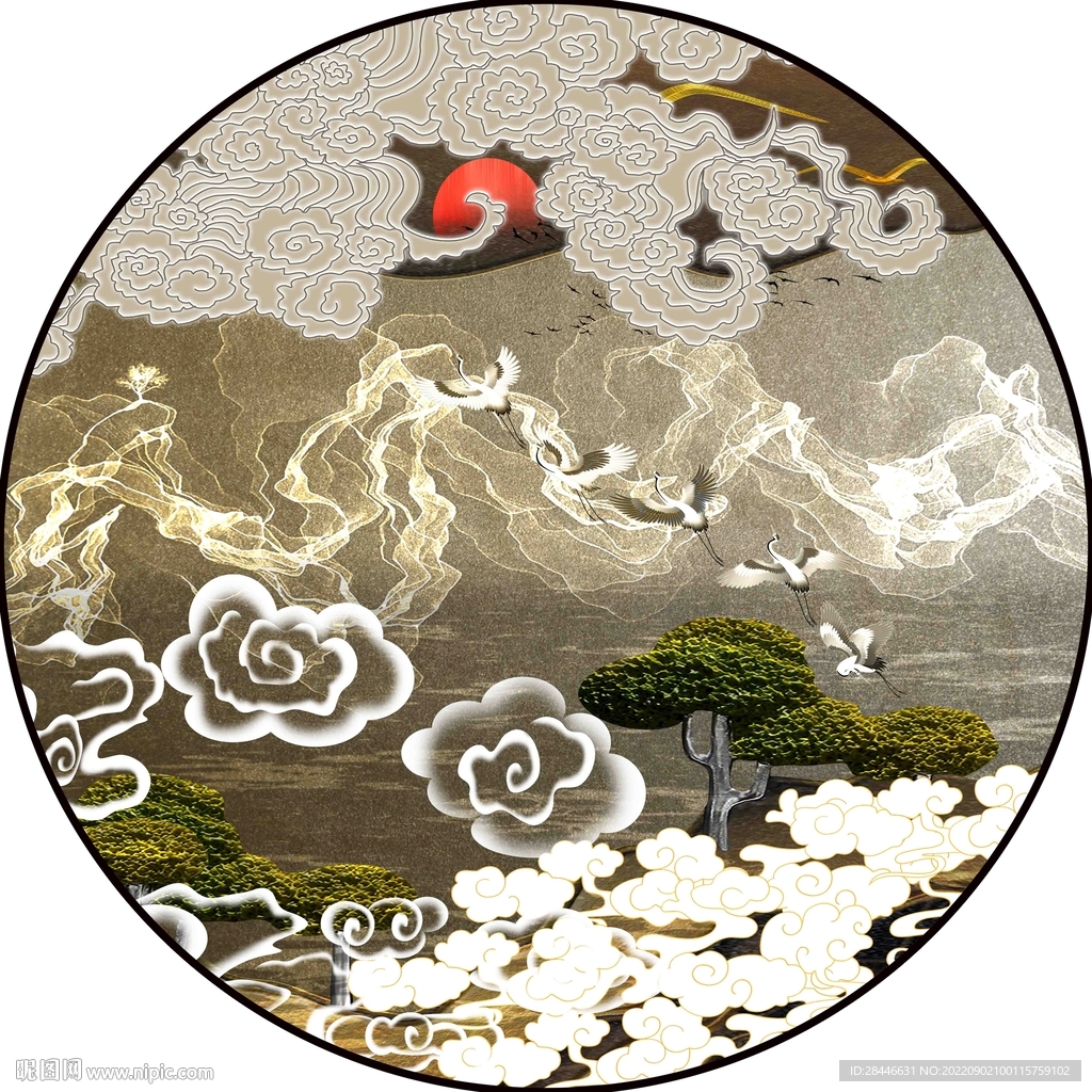 新中式圆形装饰画