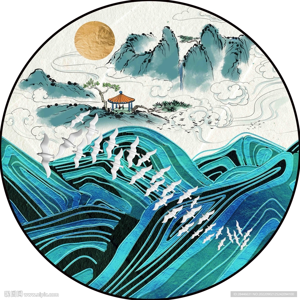 新中式圆形装饰画 