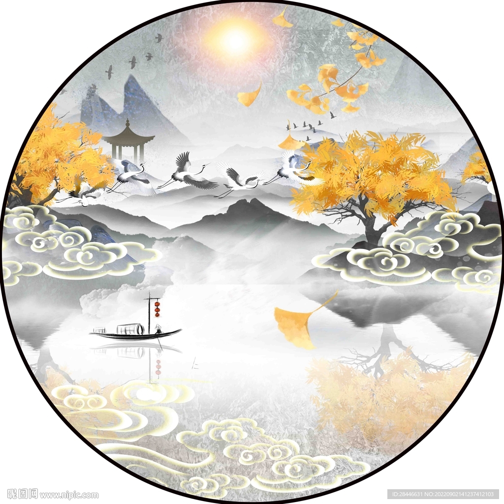 新中式圆形装饰画 