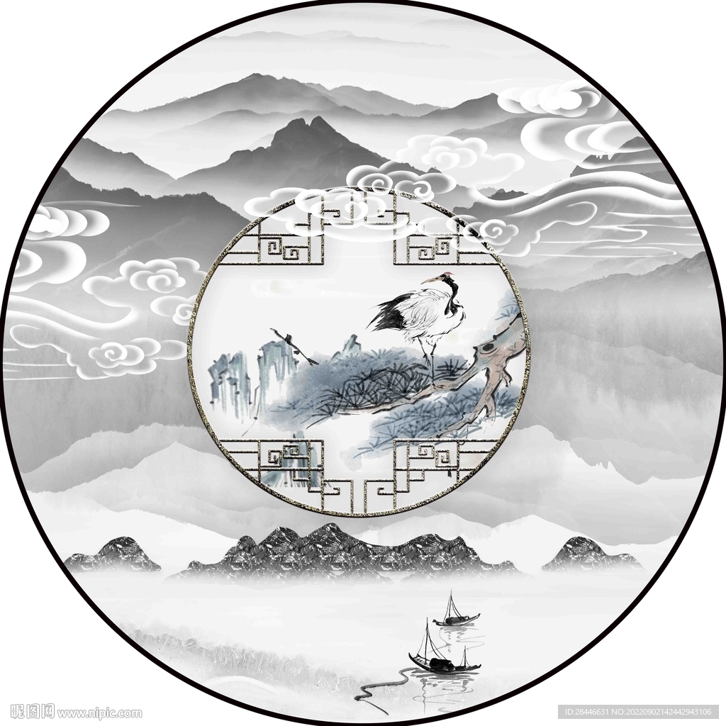 新中式圆形装饰画