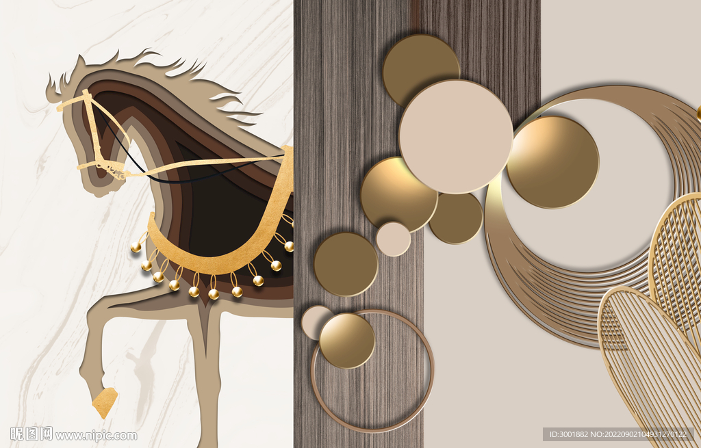 轻奢装饰画 几何图形 马
