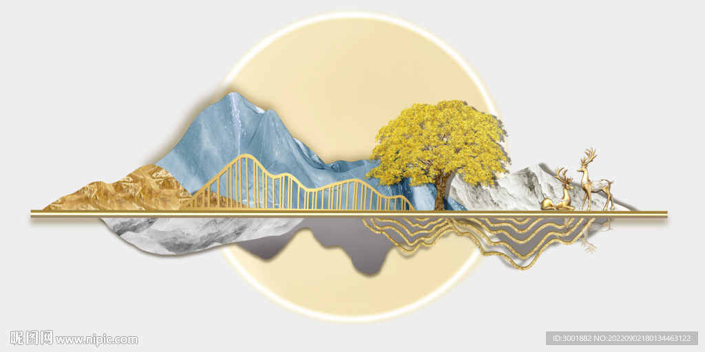 轻奢装饰画 光影立体画 麋鹿