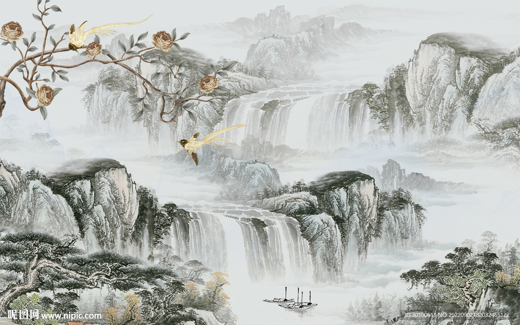 国画爆款山水画 tif分层图