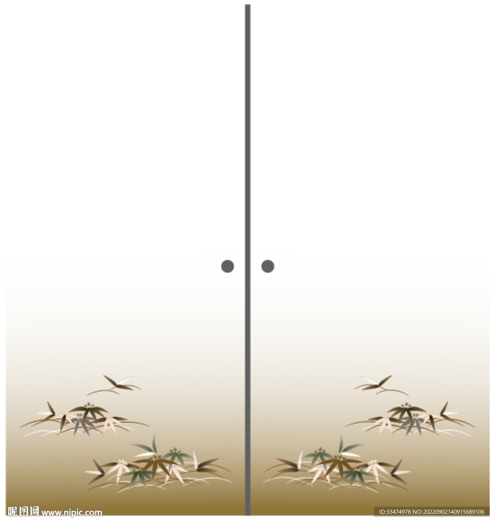 竹叶插画移门画面