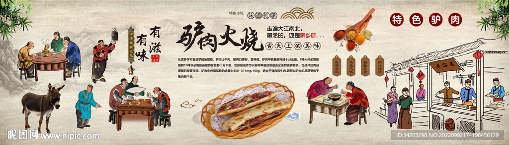 驴肉火烧背景墙