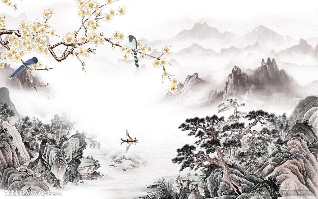 沙发客厅山水新画 tif分层