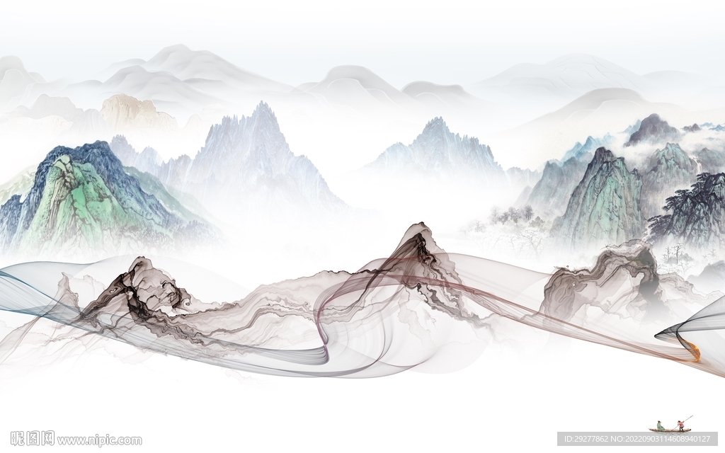 新中式客厅山水新画 tif分层