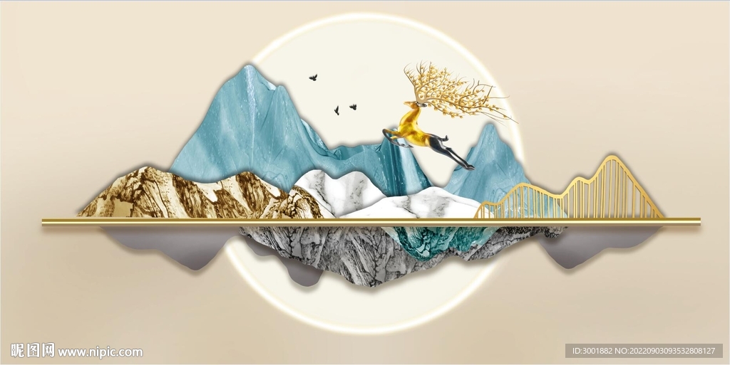 轻奢装饰画 光影立体画 麋鹿