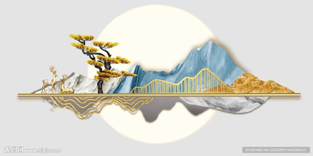 轻奢装饰画 光影立体画 麋鹿