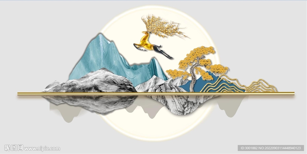 轻奢装饰画 光影立体画 麋鹿